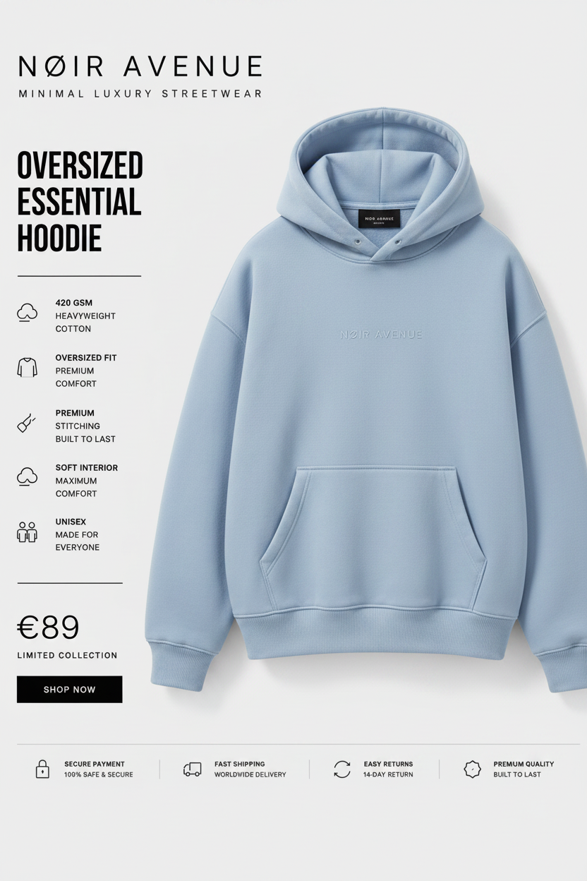 Ice Blue Oversized Hoodie