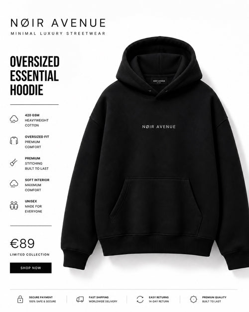 NØIR Avenue oversized essential hoodie in Noir Black